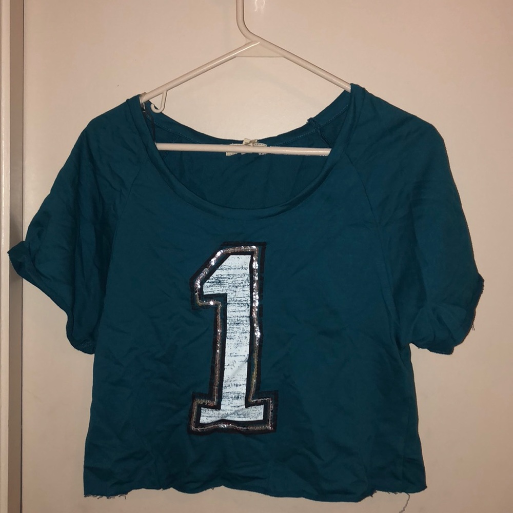 Teal “1” crop top